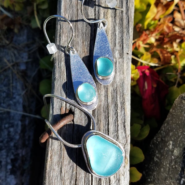 Petite Teal Sea Glass Earrings