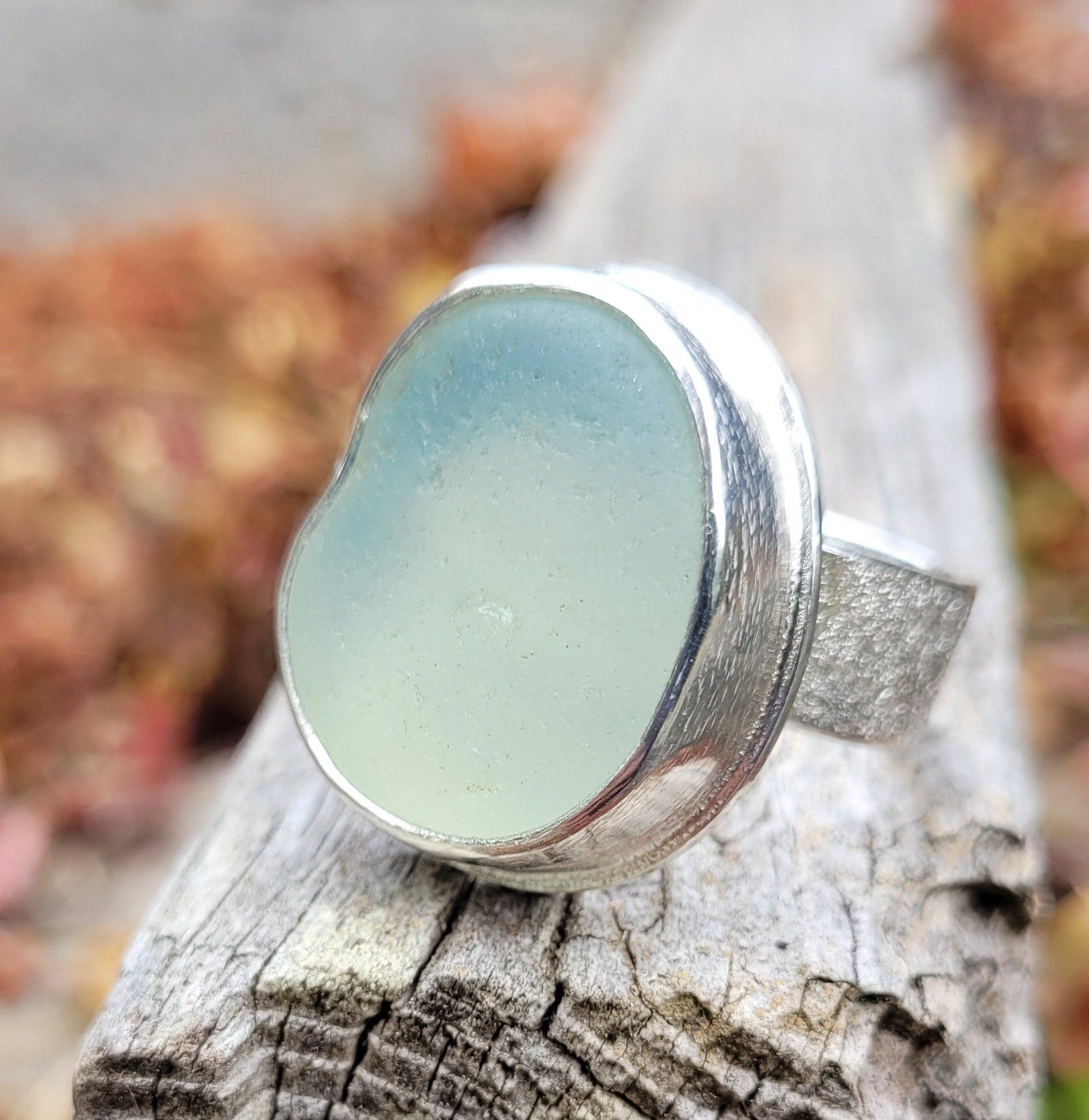 Large Butter Yellow English Solid Sterling Sea Glass Ring - Size 8  (Re-Sizeable) (RING1501)